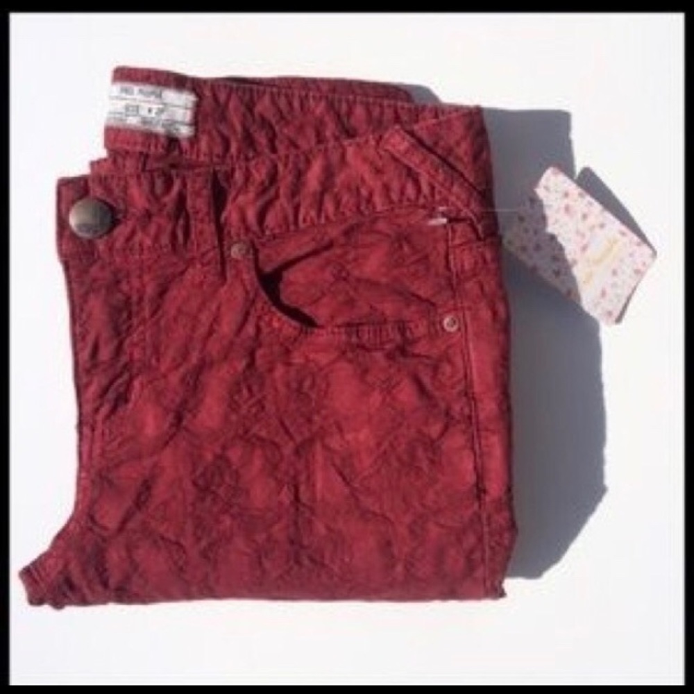 FREE PEOPLE Cranberry Red TEXTURED Skinny Jeans